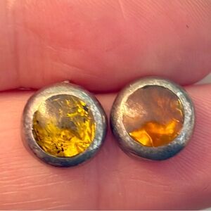 Vintage Taxco Mexico Sterling Silver Baltic Amber Stud Earrings